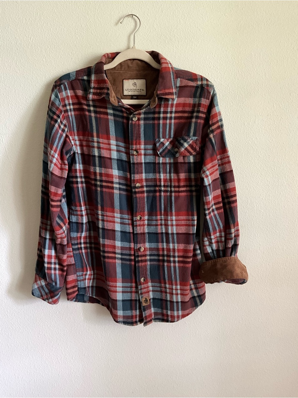 Legendary Whitetails Burnt Orange & Teal Blue Plaid Button-Down Shirt Small EUC